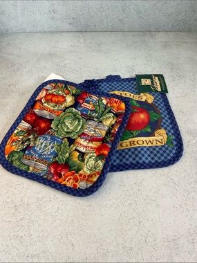 Vintage Design Cottage Vegetable Pot Holders Set Tomatoes Garden Kitchen New 90s